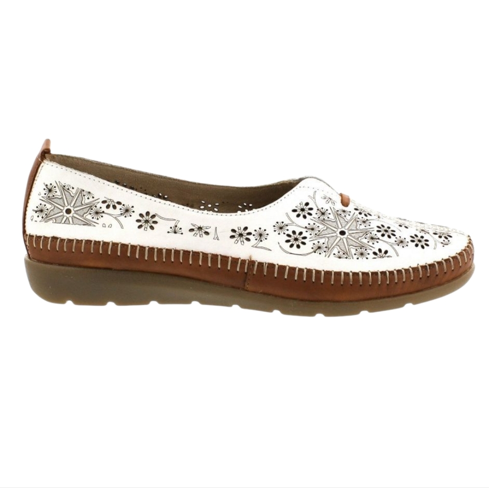 Remonte (Reiker) White and Brown Flats Comfortable Casual Leather Loafers